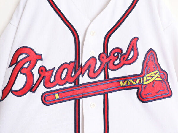 90s USA製 MLB オフィシャル ラッセル ブレーブス ベースボール シャツ メンズ XL / オールド ユニフォーム メジャーリーグ ゲームシャツ