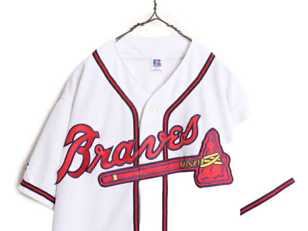 90s USA製 MLB オフィシャル ラッセル ブレーブス ベースボール シャツ メンズ XL / オールド ユニフォーム メジャーリーグ ゲームシャツ