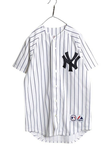USA製 ヤンキース ベースボール シャツ メンズ S / 古着 MLB オフィシャル マジェスティック 大リーグ ユニフォーム ゲームシャツ ジャージ