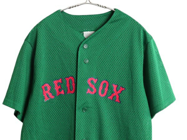 レッドソックス ベースボール シャツ メンズ M 程/ 古着 MLB オフィシャル マジェスティック 大リーグ ユニフォーム ゲームシャツ メッシュ