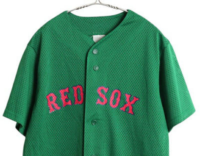レッドソックス ベースボール シャツ メンズ M 程/ 古着 MLB オフィシャル マジェスティック 大リーグ ユニフォーム ゲームシャツ メッシュ