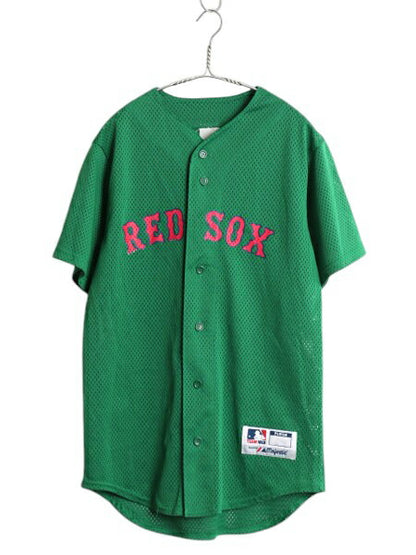 レッドソックス ベースボール シャツ メンズ M 程/ 古着 MLB オフィシャル マジェスティック 大リーグ ユニフォーム ゲームシャツ メッシュ