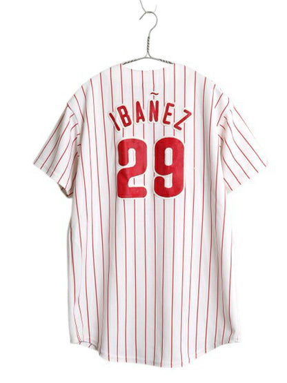 フィリーズ ベースボール シャツ メンズ S 程/ MLB オフィシャル マジェスティック 大リーグ ユニフォーム ゲームシャツ 重ね着 半袖シャツ