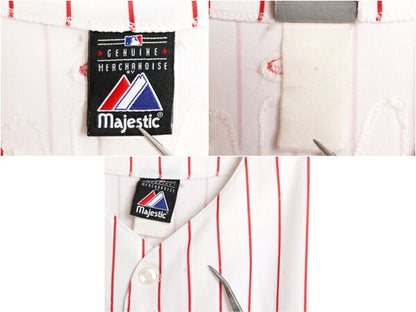 フィリーズ ベースボール シャツ メンズ S 程/ MLB オフィシャル マジェスティック 大リーグ ユニフォーム ゲームシャツ 重ね着 半袖シャツ