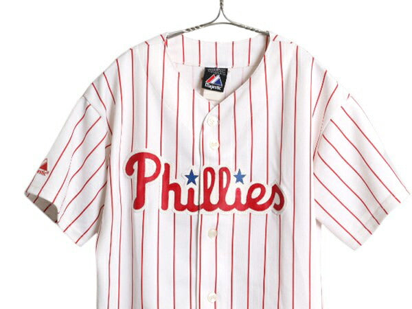 フィリーズ ベースボール シャツ メンズ S 程/ MLB オフィシャル マジェスティック 大リーグ ユニフォーム ゲームシャツ 重ね着 半袖シャツ