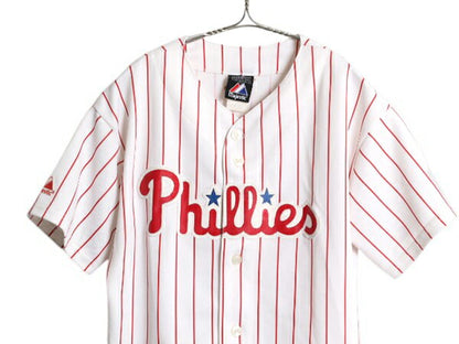 フィリーズ ベースボール シャツ メンズ S 程/ MLB オフィシャル マジェスティック 大リーグ ユニフォーム ゲームシャツ 重ね着 半袖シャツ