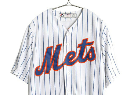 USA製 メッツ ベースボール シャツ メンズ M MLB オフィシャル マジェスティック 大リーグ ユニフォーム ゲームシャツ ジャージ 半袖シャツ