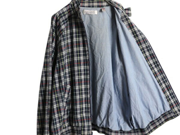 90s チェック スイングトップ ジャケット レディース XL メンズ L オールド フルジップ ブルゾン ハイネック コットン マルチカラー Macy's