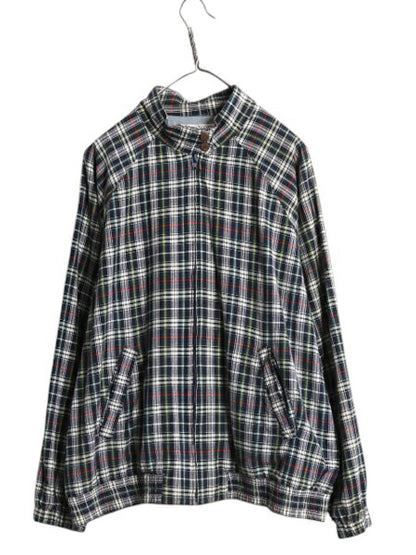 90s チェック スイングトップ ジャケット レディース XL メンズ L オールド フルジップ ブルゾン ハイネック コットン マルチカラー Macy's