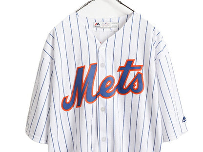 USA製 MLB オフィシャル Majestic メッツ ベースボール シャツ メンズ XXL / ユニフォーム ゲームシャツ メジャーリーグ 半袖シャツ 重ね着