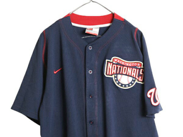 ナショナルズ ベースボール シャツ メンズ L / MLB オフィシャル ナイキ 大リーグ ユニフォーム ゲームシャツ ジャージ スウッシュ 重ね着