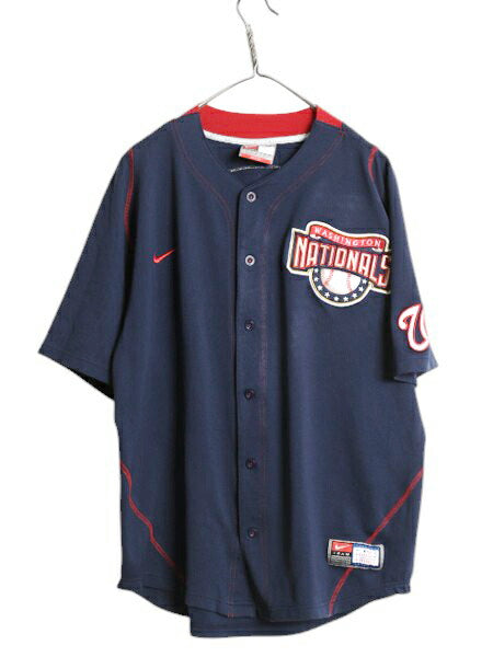 ナショナルズ ベースボール シャツ メンズ L / MLB オフィシャル ナイキ 大リーグ ユニフォーム ゲームシャツ ジャージ スウッシュ 重ね着