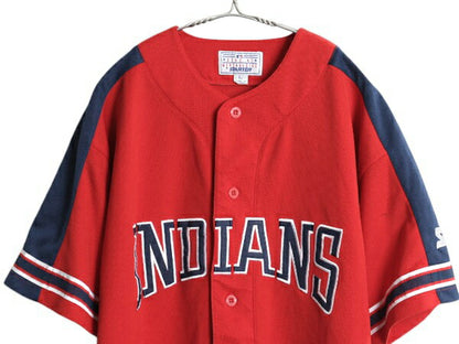 90s インディアンズ ベースボール シャツ メンズ L / オールド MLB オフィシャル スターター 大リーグ ユニフォーム ゲームシャツ ジャージ