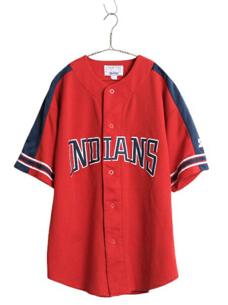90s インディアンズ ベースボール シャツ メンズ L / オールド MLB オフィシャル スターター 大リーグ ユニフォーム ゲームシャツ ジャージ