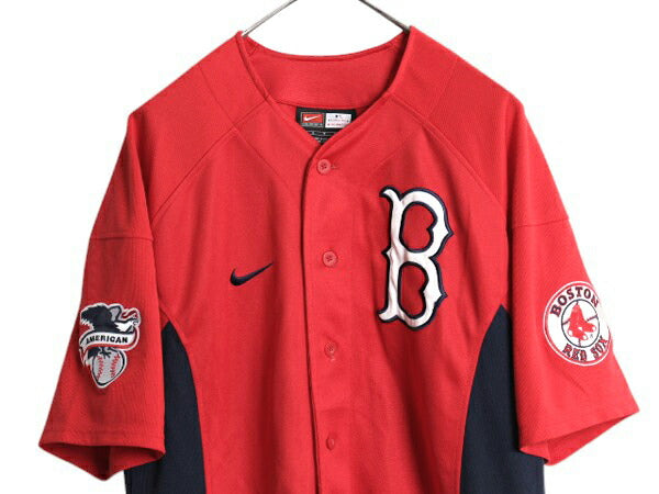 レッドソックス ベースボール シャツ メンズ S MLB オフィシャル ナイキ 大リーグ ユニフォーム ゲームシャツ ジャージ スウッシュ 重ね着