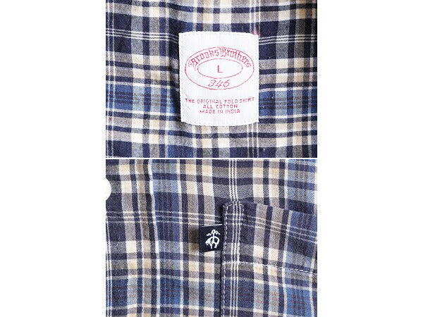 ブルックスブラザーズ インディアン マドラス チェック 半袖 ボタンダウン シャツ メンズ L BROOKS BROTHERS 346 半袖シャツ マルチカラー
