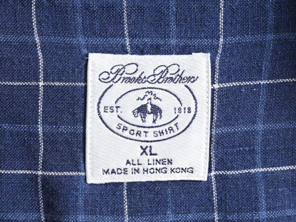 ブルックスブラザーズ 100% リネン チェック 長袖 ボタンダウン シャツ メンズ XL BROOKS BROTHERS 長袖シャツ マルチカラー ポケット付き