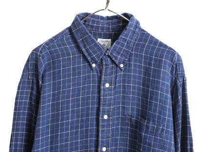 ブルックスブラザーズ 100% リネン チェック 長袖 ボタンダウン シャツ メンズ XL BROOKS BROTHERS 長袖シャツ マルチカラー ポケット付き