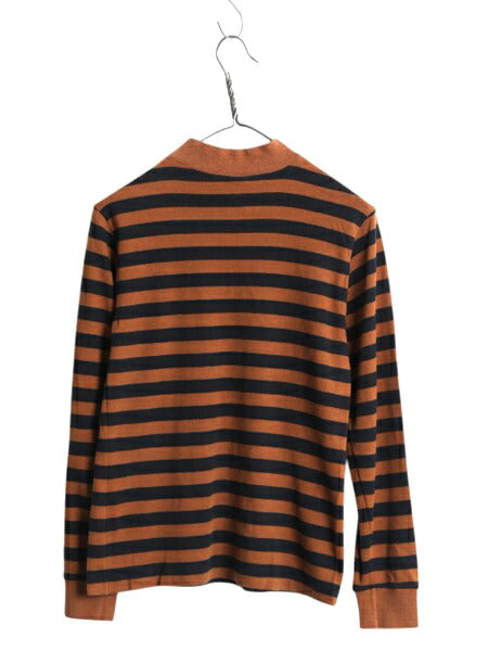90s USA製 ランズエンド モックネック ボーダー 長袖 Tシャツ レディース S オールド ロンT ストレッチ ロングスリーブ スムース コットン