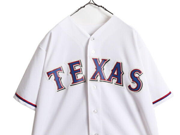 MLB オフィシャル Majestic レンジャーズ ベースボール シャツ メンズ M 古着 ユニフォーム 半袖シャツ ゲームシャツ メジャーリーグ 野球