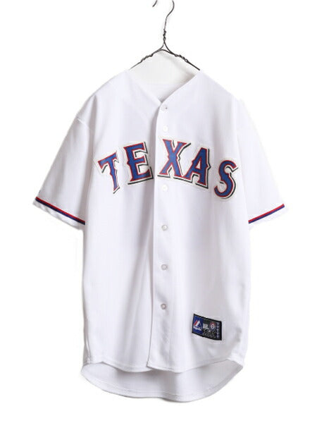 MLB オフィシャル Majestic レンジャーズ ベースボール シャツ メンズ M 古着 ユニフォーム 半袖シャツ ゲームシャツ メジャーリーグ 野球