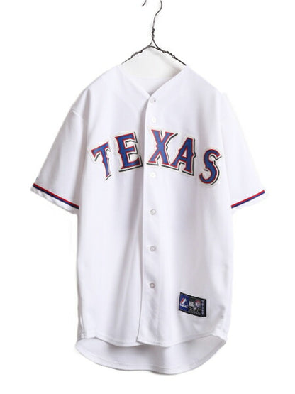 MLB オフィシャル Majestic レンジャーズ ベースボール シャツ メンズ M 古着 ユニフォーム 半袖シャツ ゲームシャツ メジャーリーグ 野球
