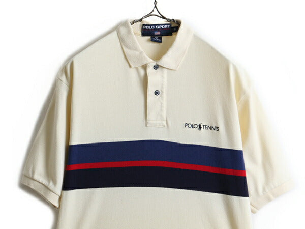 90s 希少サイズ S ■ POLO SPORT ラルフローレン ボーダー 半袖 ポロシャツ ( メンズ ) 古着 90年代 ポロ ポロスポーツ テニス 半袖シャツ