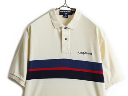 90s 希少サイズ S ■ POLO SPORT ラルフローレン ボーダー 半袖 ポロシャツ ( メンズ ) 古着 90年代 ポロ ポロスポーツ テニス 半袖シャツ