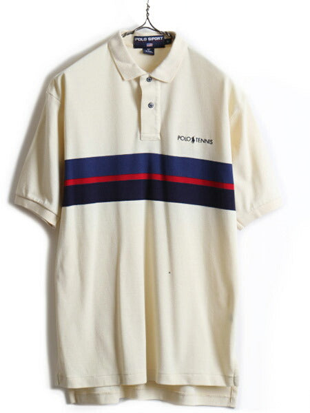 90s 希少サイズ S ■ POLO SPORT ラルフローレン ボーダー 半袖 ポロシャツ ( メンズ ) 古着 90年代 ポロ ポロスポーツ テニス 半袖シャツ