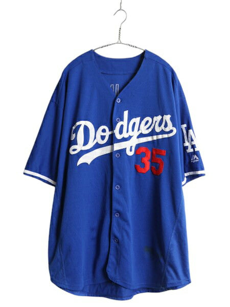 ドジャース ベースボール シャツ メンズ XXL 程/ MLB オフィシャル マジェスティック 大リーグ ユニフォーム ゲームシャツ 大きいサイズ 青