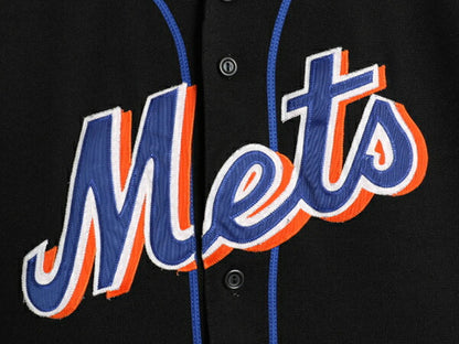 USA製 メッツ ベースボール シャツ メンズ M / MLB オフィシャル マジェスティック 大リーグ ユニフォーム ゲームシャツ ジャージ ブラック