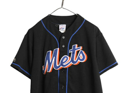 USA製 メッツ ベースボール シャツ メンズ M / MLB オフィシャル マジェスティック 大リーグ ユニフォーム ゲームシャツ ジャージ ブラック