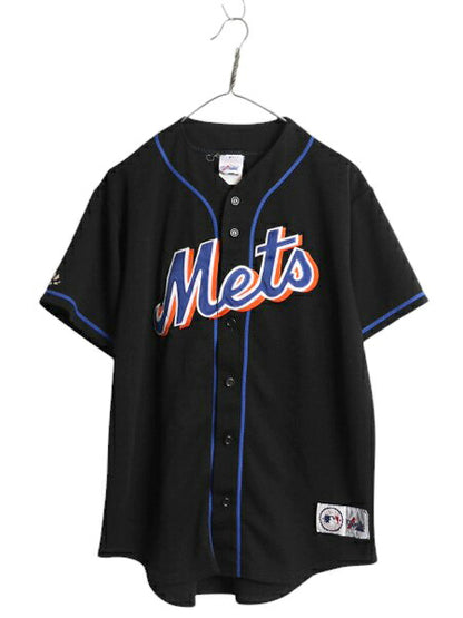 USA製 メッツ ベースボール シャツ メンズ M / MLB オフィシャル マジェスティック 大リーグ ユニフォーム ゲームシャツ ジャージ ブラック