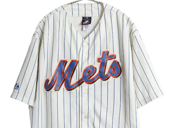 メッツ ベースボール シャツ メンズ L 古着 MLB オフィシャル マジェスティック 大リーグ ユニフォーム ゲームシャツ ジャージ 半袖シャツ