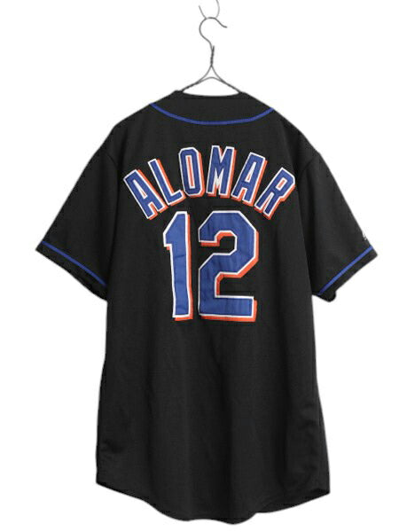 メッツ ベースボール シャツ メンズ M / MLB オフィシャル マジェスティック 大リーグ ユニフォーム ゲームシャツ 半袖シャツ ジャージ 黒