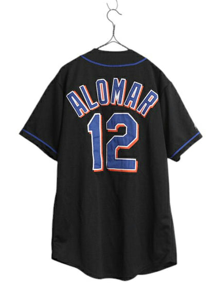 メッツ ベースボール シャツ メンズ M / MLB オフィシャル マジェスティック 大リーグ ユニフォーム ゲームシャツ 半袖シャツ ジャージ 黒