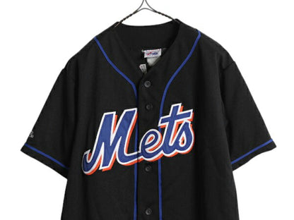 メッツ ベースボール シャツ メンズ M / MLB オフィシャル マジェスティック 大リーグ ユニフォーム ゲームシャツ 半袖シャツ ジャージ 黒
