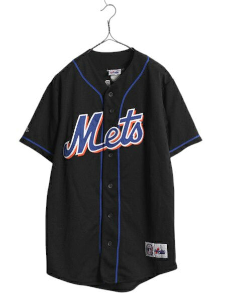 メッツ ベースボール シャツ メンズ M / MLB オフィシャル マジェスティック 大リーグ ユニフォーム ゲームシャツ 半袖シャツ ジャージ 黒