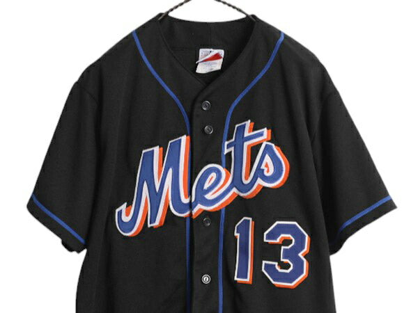 USA製 メッツ ベースボール シャツ メンズ M / MLB オフィシャル マジェスティック 大リーグ ユニフォーム ゲームシャツ ジャージ ブラック