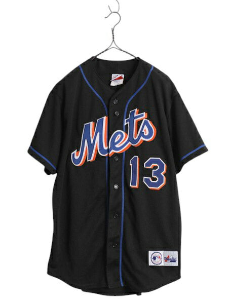 USA製 メッツ ベースボール シャツ メンズ M / MLB オフィシャル マジェスティック 大リーグ ユニフォーム ゲームシャツ ジャージ ブラック