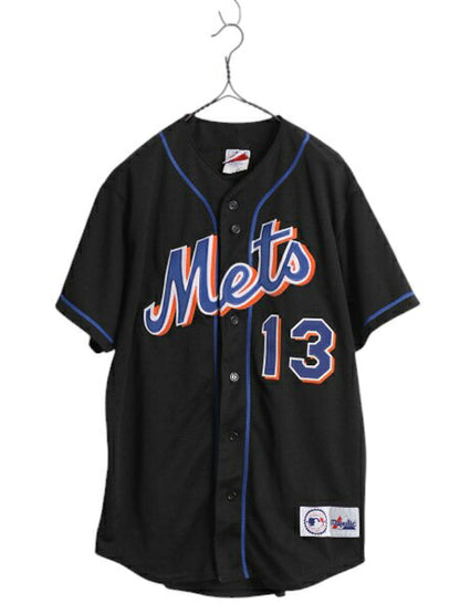 USA製 メッツ ベースボール シャツ メンズ M / MLB オフィシャル マジェスティック 大リーグ ユニフォーム ゲームシャツ ジャージ ブラック