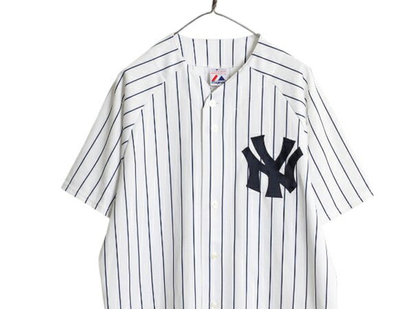 ヤンキース ベースボール シャツ メンズ XL 程/ MLB オフィシャル マジェスティック 大リーグ ユニフォーム ジャージ 重ね着 大きいサイズ