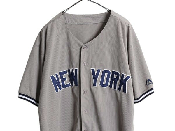 ヤンキース ベースボール シャツ メンズ XL 程/ MLB オフィシャル マジェスティック 大リーグ ユニフォーム ジャージ 大きいサイズ 重ね着