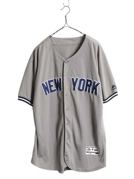 ヤンキース ベースボール シャツ メンズ XL 程/ MLB オフィシャル マジェスティック 大リーグ ユニフォーム ジャージ 大きいサイズ 重ね着
