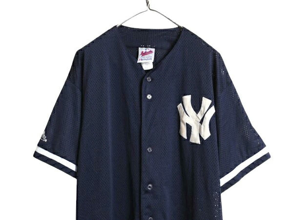 ヤンキース ベースボール シャツ メンズ XXL / MLB オフィシャル マジェスティック 大リーグ ユニフォーム 半袖シャツ 大きいサイズ 重ね着