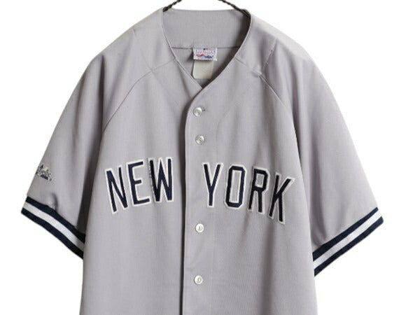 ヤンキース ベースボール シャツ メンズ XL 程/ MLB オフィシャル マジェスティック 大リーグ ユニフォーム 重ね着 ジャージ 大きいサイズ