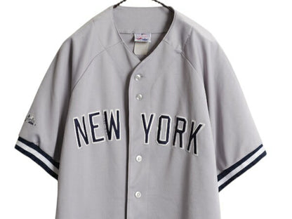 ヤンキース ベースボール シャツ メンズ XL 程/ MLB オフィシャル マジェスティック 大リーグ ユニフォーム 重ね着 ジャージ 大きいサイズ