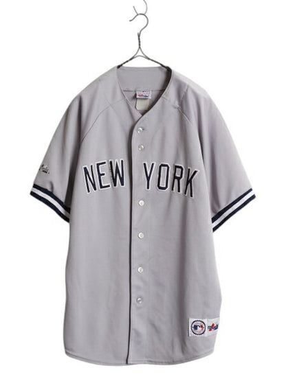 ヤンキース ベースボール シャツ メンズ XL 程/ MLB オフィシャル マジェスティック 大リーグ ユニフォーム 重ね着 ジャージ 大きいサイズ