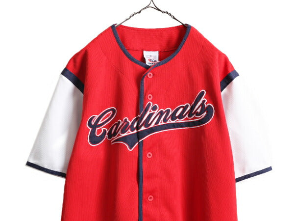 MLB オフィシャル TRUE FAN インディアンズ  ベースボール シャツ メンズ L / 古着 ゲームシャツ ユニフォーム メジャーリーグ 半袖シャツ