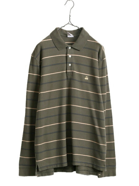 ブルックスブラザーズ ボーダー 鹿の子 長袖 ポロシャツ メンズ L / 古着 BROOKS BROTHERS 346 長袖シャツ コットン ワンポイント ボックス